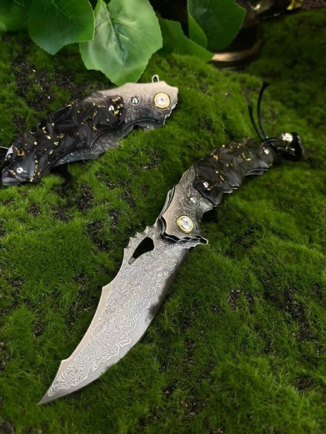 Damascus Blade Pocket Camping Collection Outdoor Folding Knife VTF58