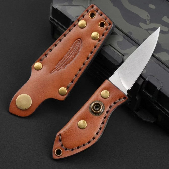 6'' New Mini DC53 Blade Leather Handle Full Tang Camping Outdoor EDC Knife VTH68