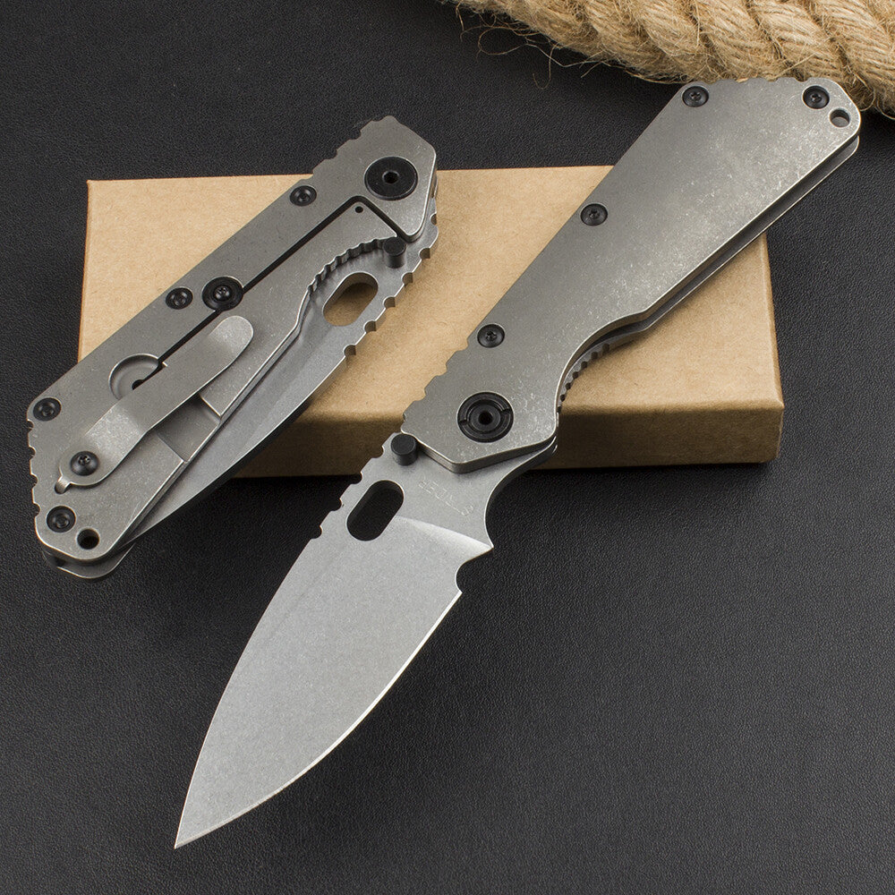 9'' New CNC Stone Wash D2 Blade Full T4C Titanium Handle  Pocket Camping Utility Folding Knife DF186