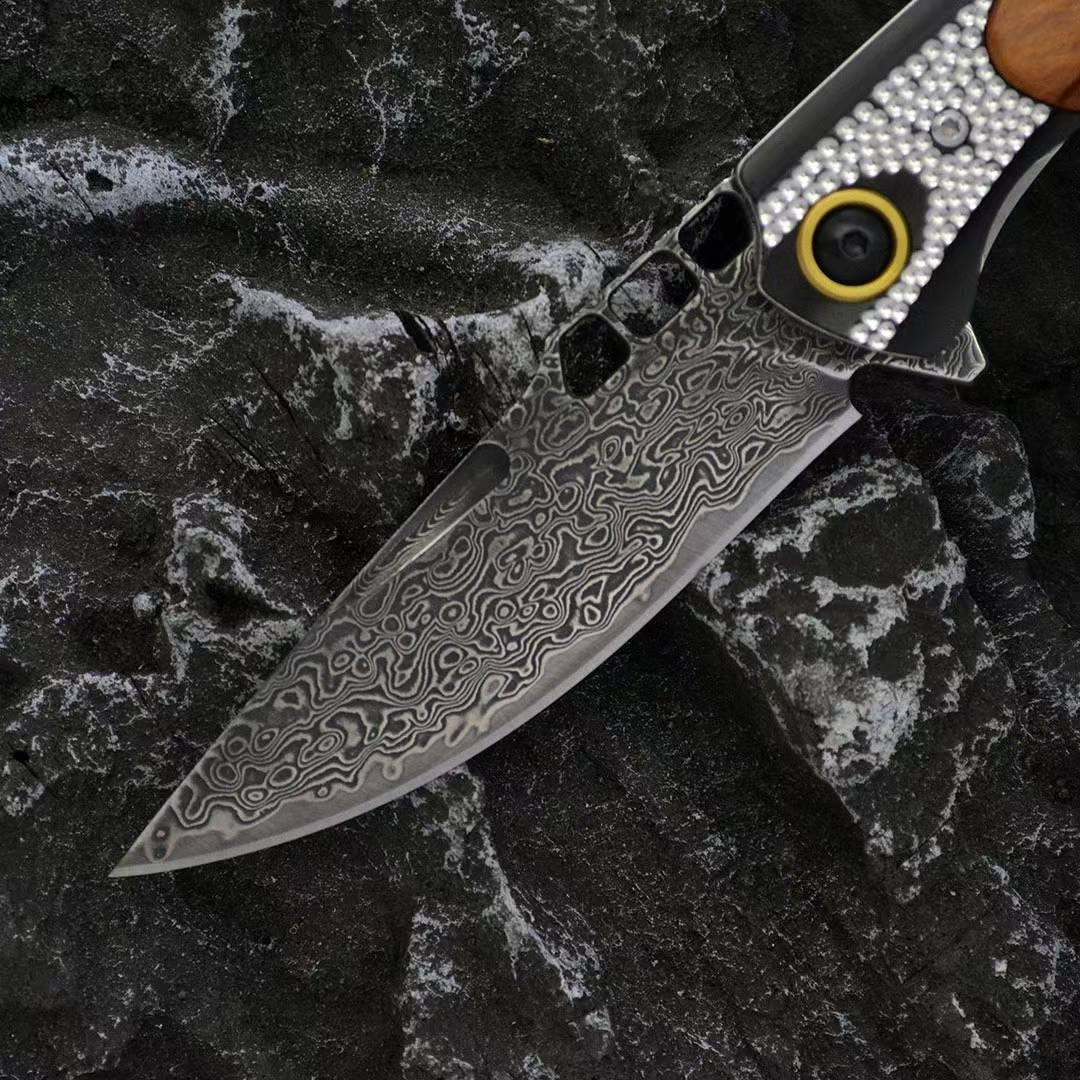New VG10 Damascus Blade Wood Handle Collection Tool Folding Knife VTF182