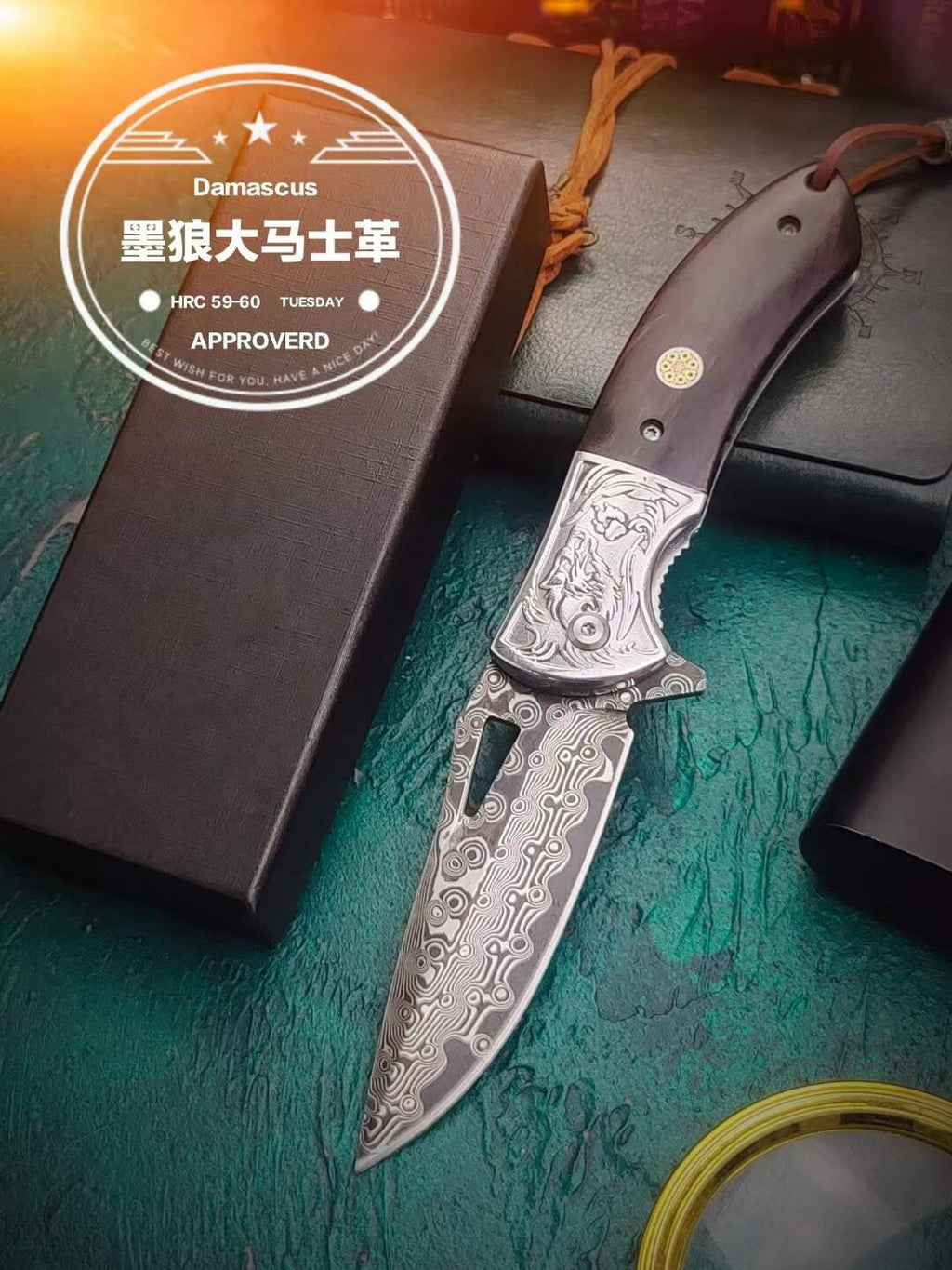 8''New Ebony Handle VG10 Damascus Blade Outdoor Tool Pocket Folding Knife VTF45W