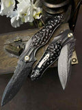 8''New FoldingKnife VG10 Damascus Blade Ebony Handle Outdoor Knife VTF116