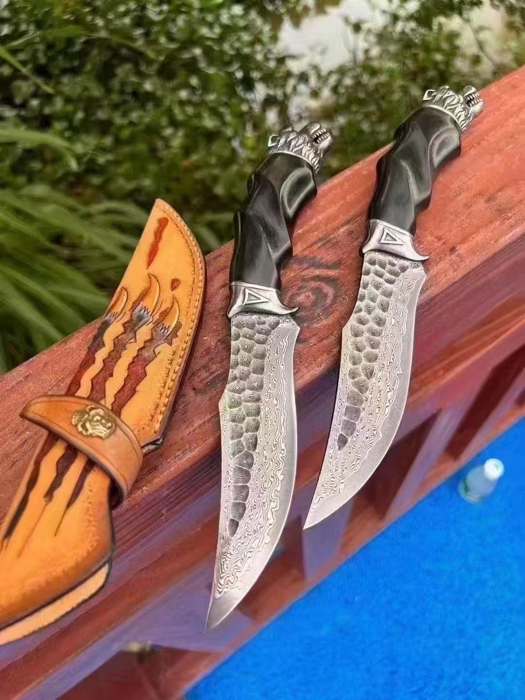 10'' New Handmade Forged Damascus Blade Wood Handle Outdoor Utility Knife VTH84