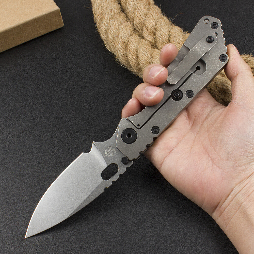 9'' New CNC Stone Wash D2 Blade Full T4C Titanium Handle  Pocket Camping Utility Folding Knife DF186