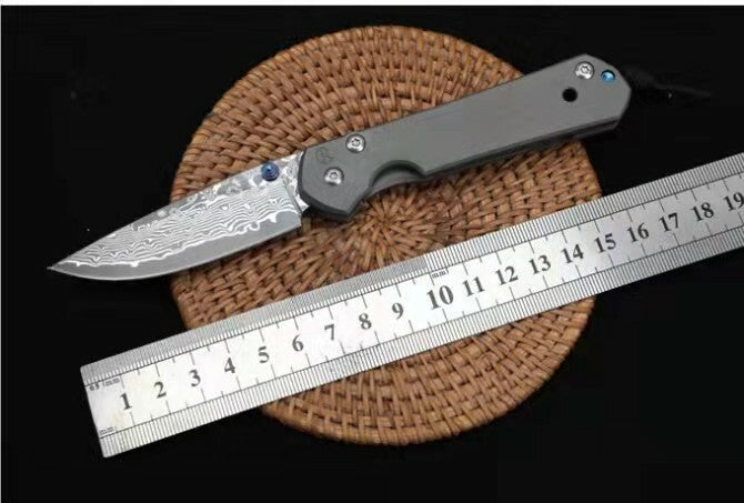 7'' New Damascus Blade Sebenza 21 Style Full T4C Titanium Handle Pocket Camping Utility Folding Tool DF23M