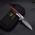 8'' New Folding Knife VG10 Damascus Blade Wood Handle Camping Knife VTF115