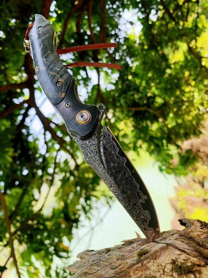8'' New Folding Knife VG10 Damascus Blade Wood Handle Camping PocketKnife VTF99