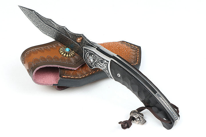 New Fast Opening VG10 Damascus Blade Ebony Handle Pocket Folding Knife VTF114