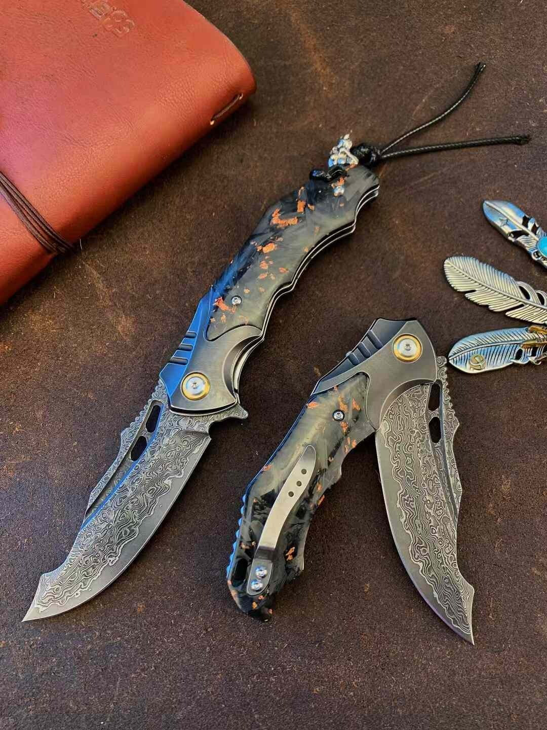 New FoldingKnife Damascus Blade Pocket Camping Outdoor Utility Knife VTF172