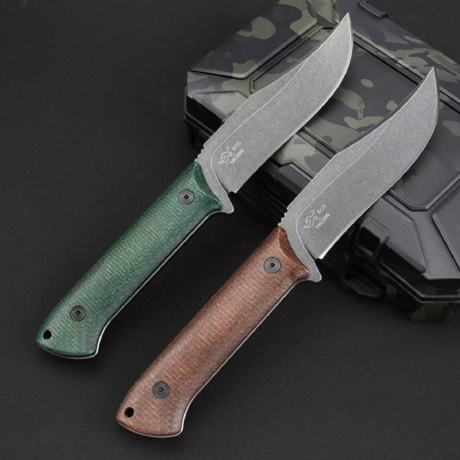 9'' New Stone Wash 14C28N Blade Linen Handle Camping Outdoor Tool Knife VTH72