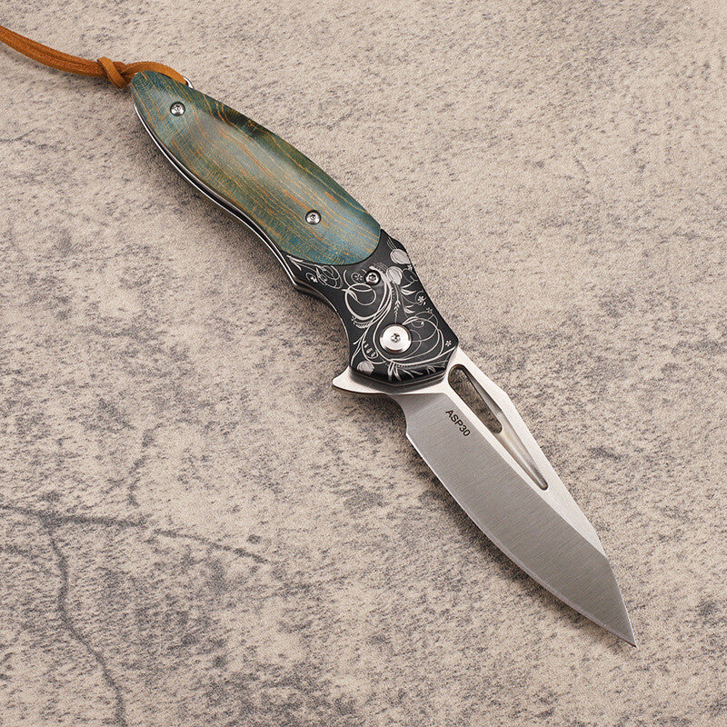 7.5''New Manual Folding Knife ASP30 Steel Blade Wood Handle Pocket Knife VTF198