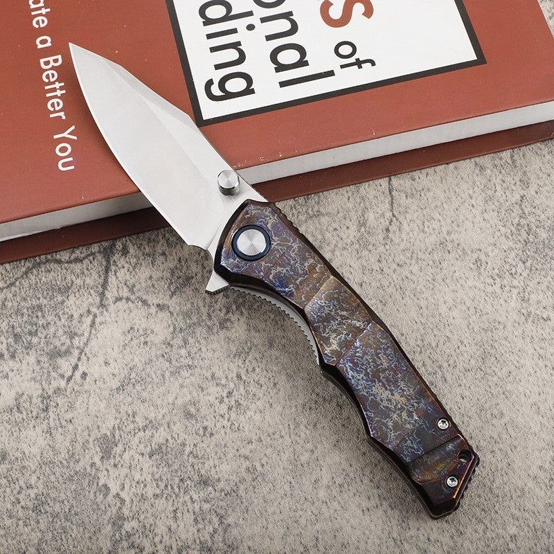 9'' New Manual VG10 Blade Full T4C Titanium Handle Pocket Camping Utility Outdoor Folding Knife VTF97