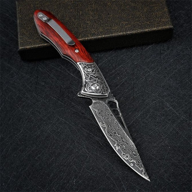 8'' New Folding Knife VG10 Damascus Blade Wood Handle Camping PocketKnife VTF62