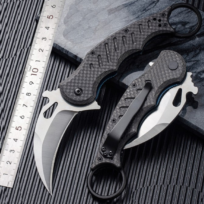 7'' New Fast Opening D2 Blade Carbon Fiber Handle Pocket Claw Karambit Knife C11