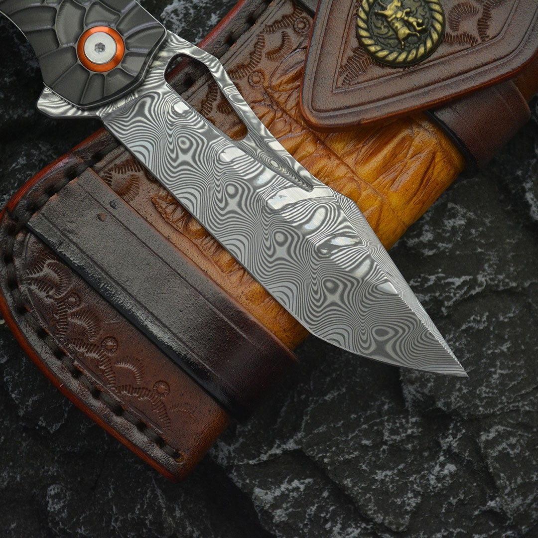 8'' New Manual Folding Knife VG10 Damascus Blade Wood Handle Pocket Knife VTF12
