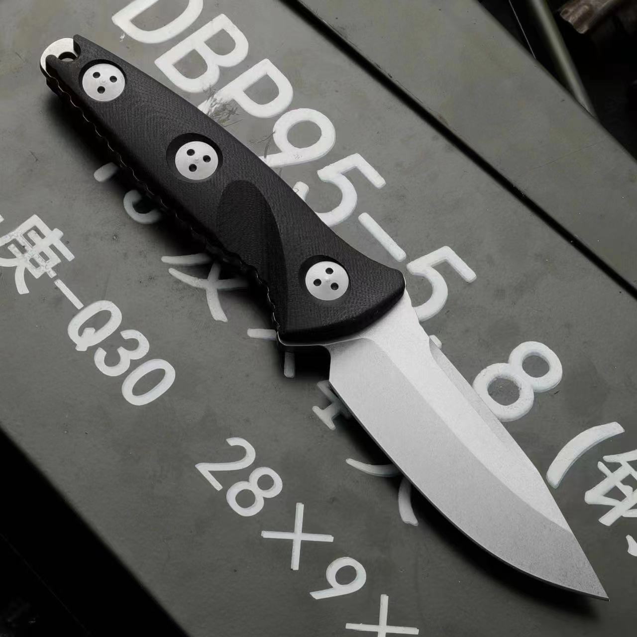 8'' New M390 Steel Stone Wash 4MM Blade G10 Handle Full Tang Camping Knife VTH74