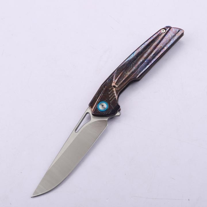 New Manual Folding Knife D2 Steel Blade Full T4C Titanium Handle Pocket Camping Outdoor Knife DF47