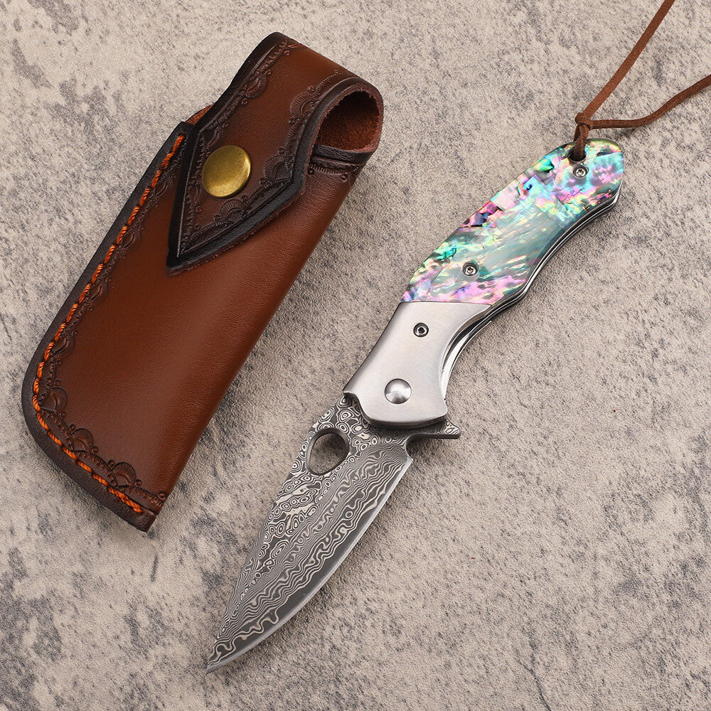 New Folding Knife VG10 Damascus Blade Wood Handle Camping Knife VTF43