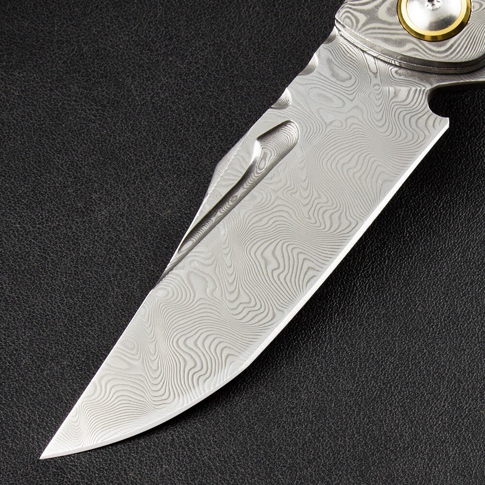 8'' New FlodingKnife Crushed Pocket Camping Outdoor Damascus Blade Knife VTF81
