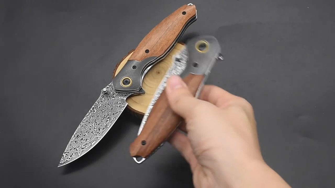 New Folding Knife VG10 Damascus Blade Wood Handle Outdoor PocketKnife VTF38