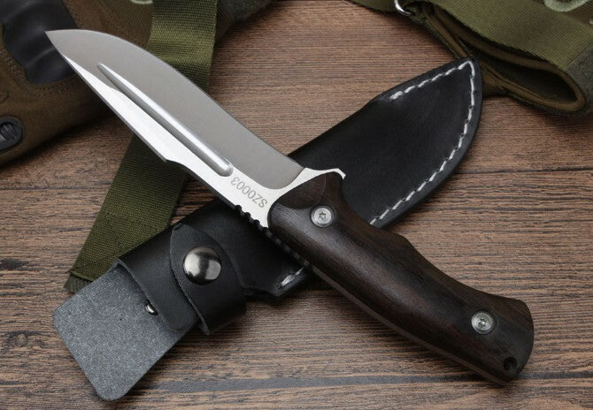 9'' New 440 Steel Fixed Blade Wood Handle Camping Outdoor Utility Knife VTH126