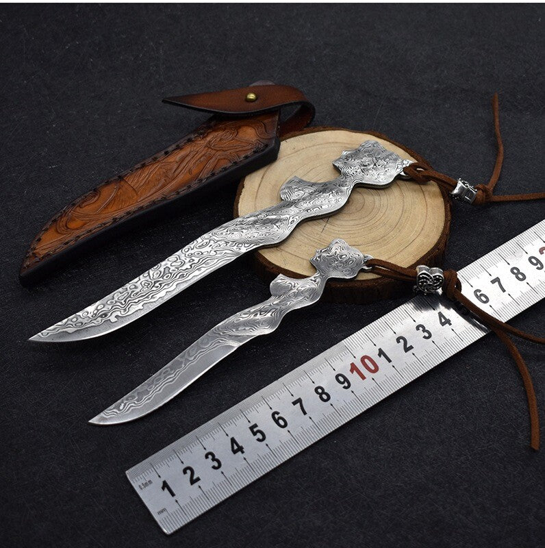 New Damascus Fixed Blade Sexy Portrait Handle Full Tang Collection Knife VTH83
