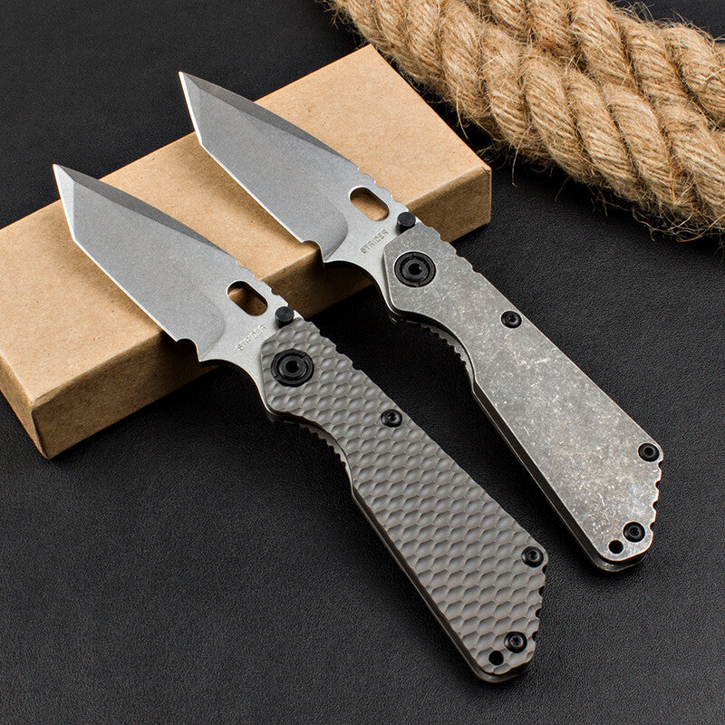 8.5'' New CNC Stone Wash D2 Blade Full T4C Titanium Handle Folding Camping Utility Pocket Knife DF89