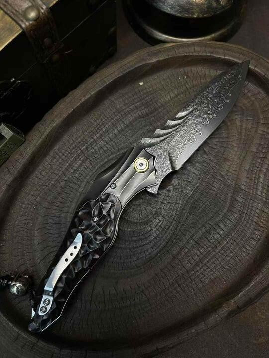 8''New FoldingKnife VG10 Damascus Blade Ebony Handle Outdoor Knife VTF116