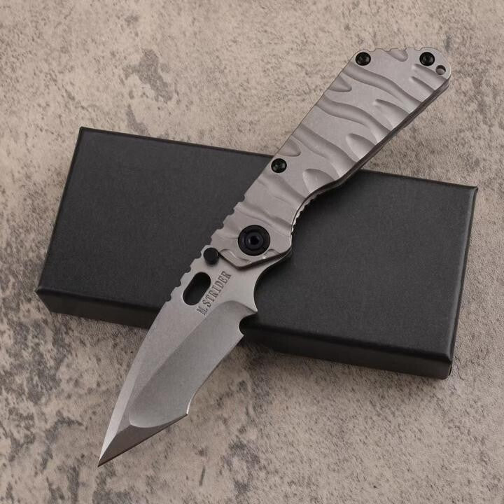 8.5'' New CNC Stone Wash D2 Blade Full T4C Titanium Handle   Folding Pocket Knife DF58