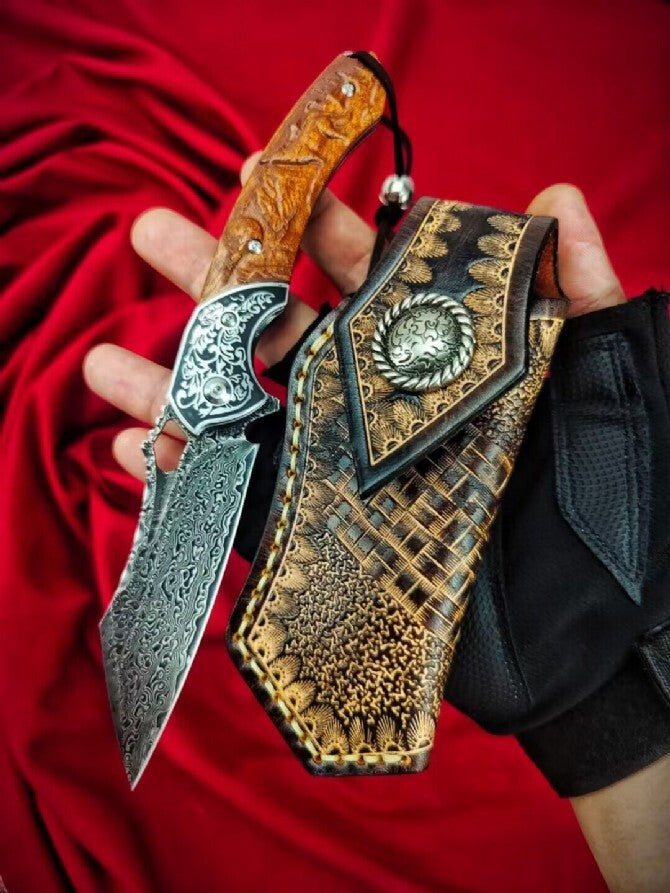 8'' New Folding Knife VG10 Damascus Blade Wood Handle Camping Knife VTF103