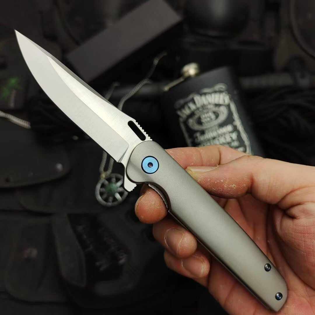 8'' New Manual Folding Knife D2 Blade Full T4C Titanium Handle Pocket Camping Utility EDC Knife DF20