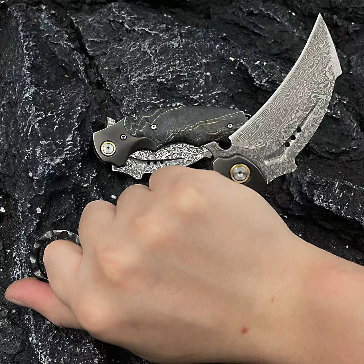 New VG10 Damascus Blade Wood Handle Collection Outdoor Folding Knife C02