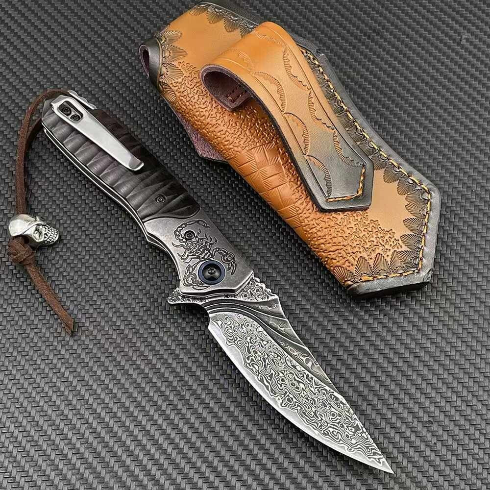 8'' New Fast Opening VG10 Damascus Blade Wood Handle Pocket Folding Knife VTF05
