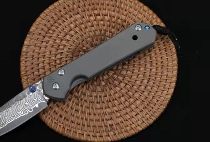 7'' New Damascus Blade Sebenza 21 Style Full T4C Titanium Handle Pocket Camping Utility Folding Tool DF23M