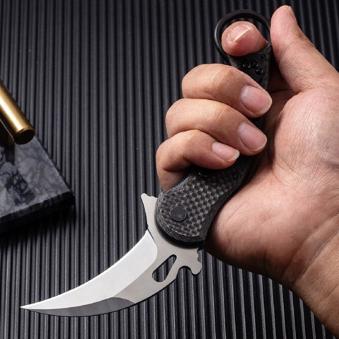 7'' New Fast Opening D2 Blade Carbon Fiber Handle Pocket Claw Karambit Knife C11