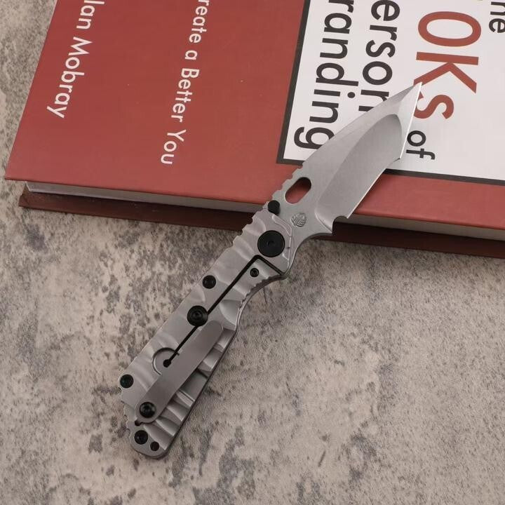 8.5'' New CNC Stone Wash D2 Blade Full T4C Titanium Handle   Folding Pocket Knife DF58