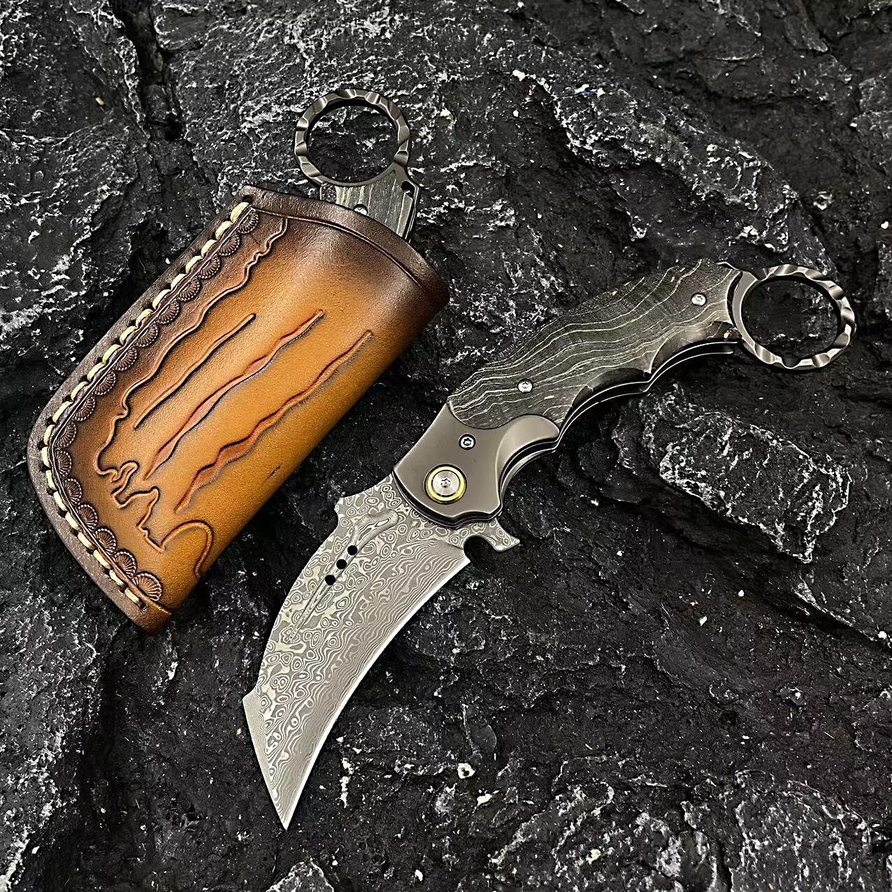 New VG10 Damascus Blade Wood Handle Collection Outdoor Folding Knife C02