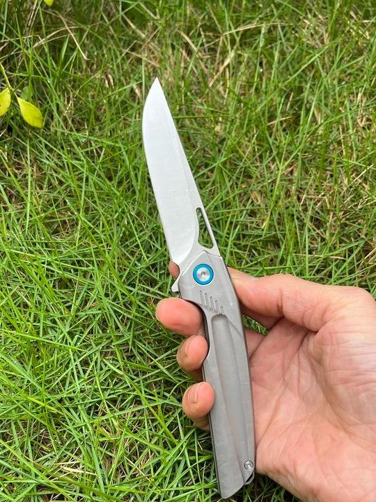 New Manual Folding Knife D2 Steel Blade Full T4C Titanium Handle Pocket Camping Outdoor Knife DF47