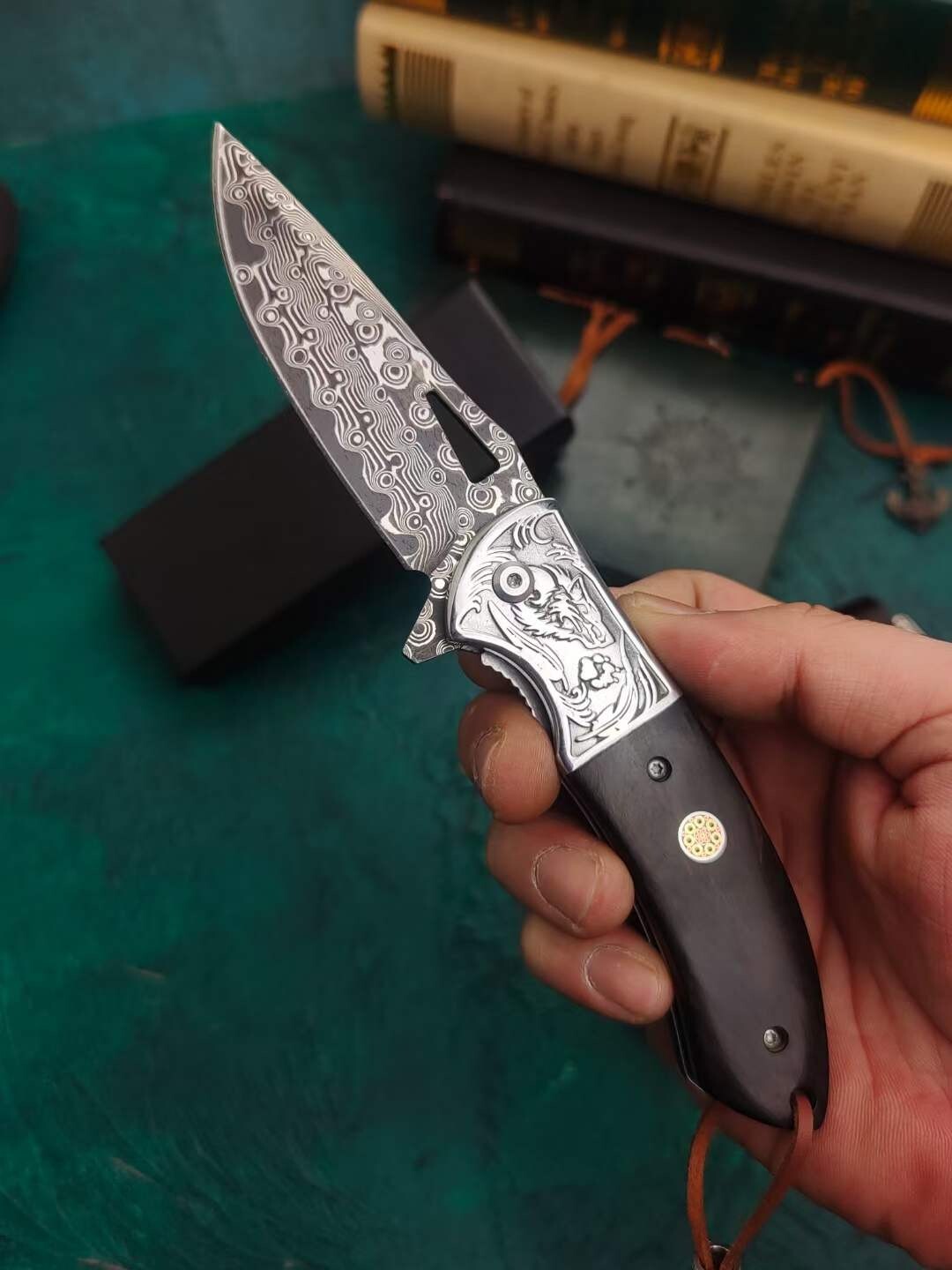 8''New Ebony Handle VG10 Damascus Blade Outdoor Tool Pocket Folding Knife VTF45W
