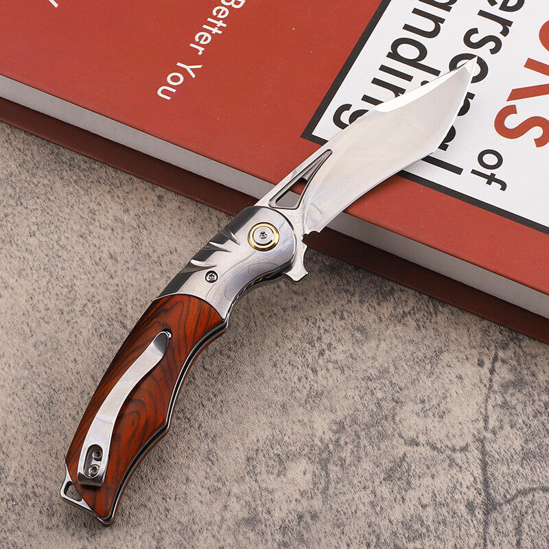 8'' New MirrorLight D2 Blade Wood Handle Pocket Folding Camping Tool Knife DF166