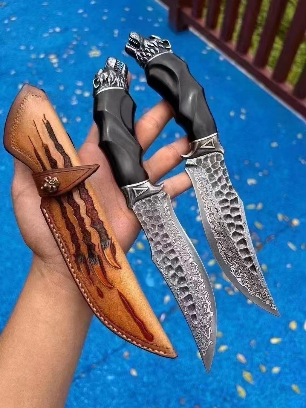 10'' New Handmade Forged Damascus Blade Wood Handle Outdoor Utility Knife VTH84
