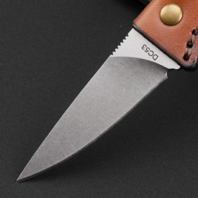 6'' New Mini DC53 Blade Leather Handle Full Tang Camping Outdoor EDC Knife VTH68