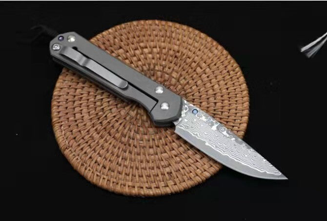 7'' New Damascus Blade Sebenza 21 Style Full T4C Titanium Handle Pocket Camping Utility Folding Tool DF23M