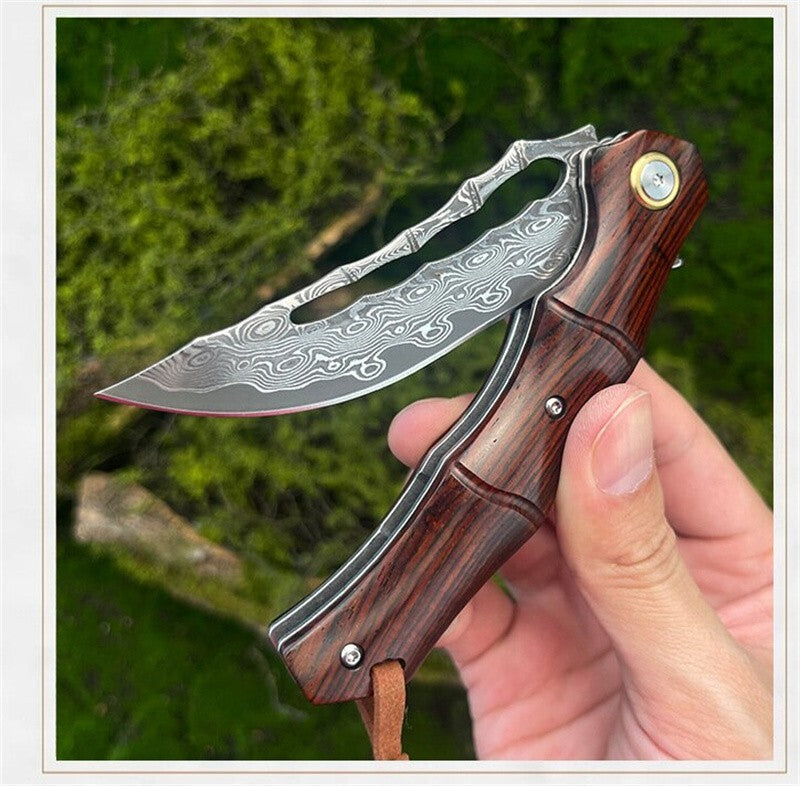 8'' New Fast Opening VG10 Damascus Blade Wood Handle Pocket Folding Knife VTF83