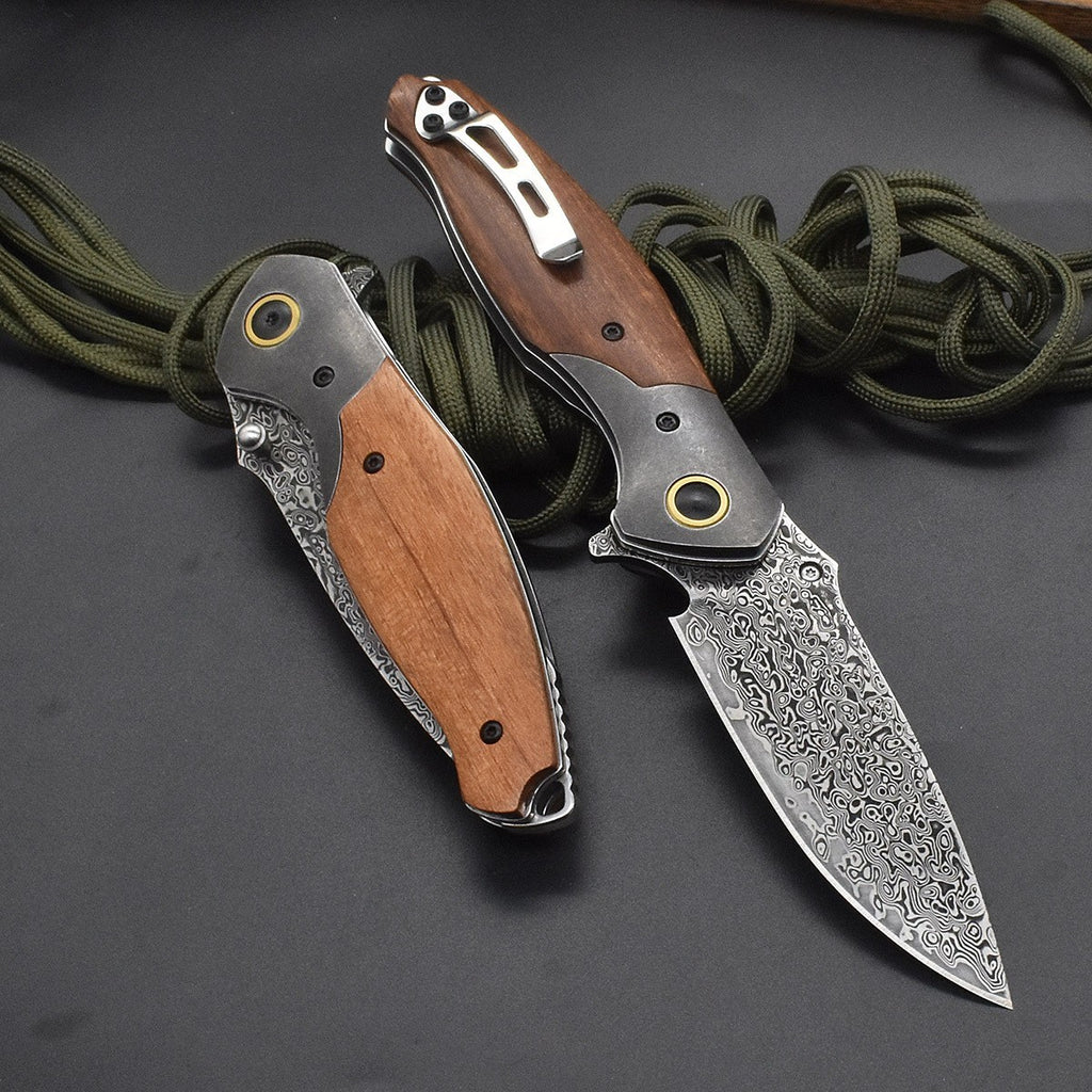 New Folding Knife VG10 Damascus Blade Wood Handle Outdoor PocketKnife VTF38
