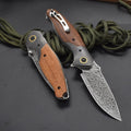 New Folding Knife VG10 Damascus Blade Wood Handle Outdoor PocketKnife VTF38