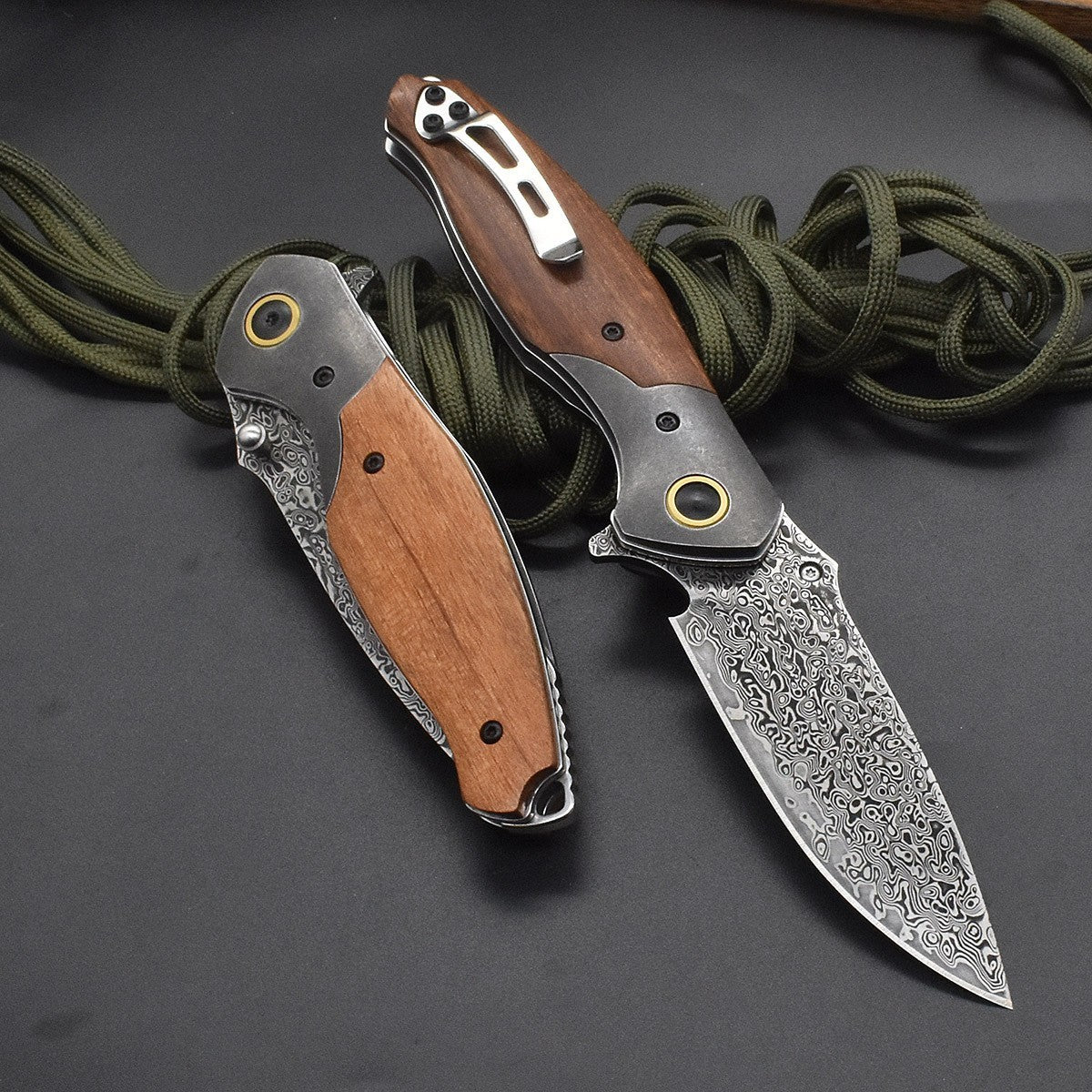 New Folding Knife VG10 Damascus Blade Wood Handle Outdoor PocketKnife VTF38