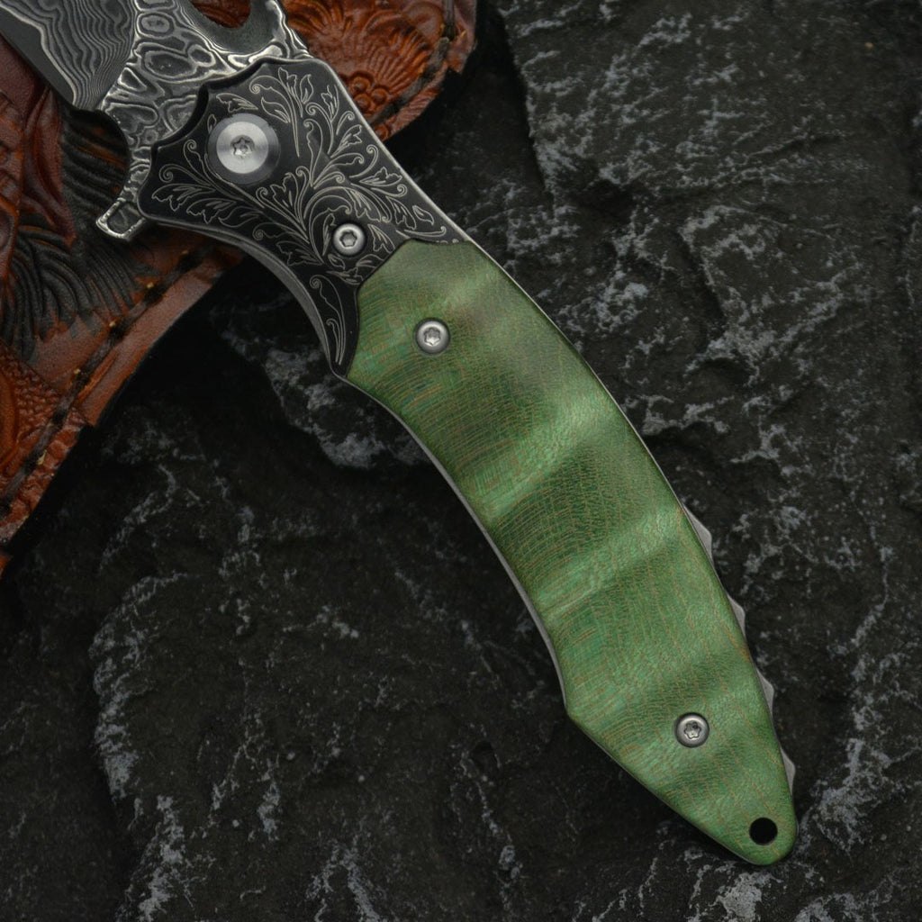 8'' New Fast Opening VG10 Damascus Blade Wood Handle Pocket Folding Knife VTF22