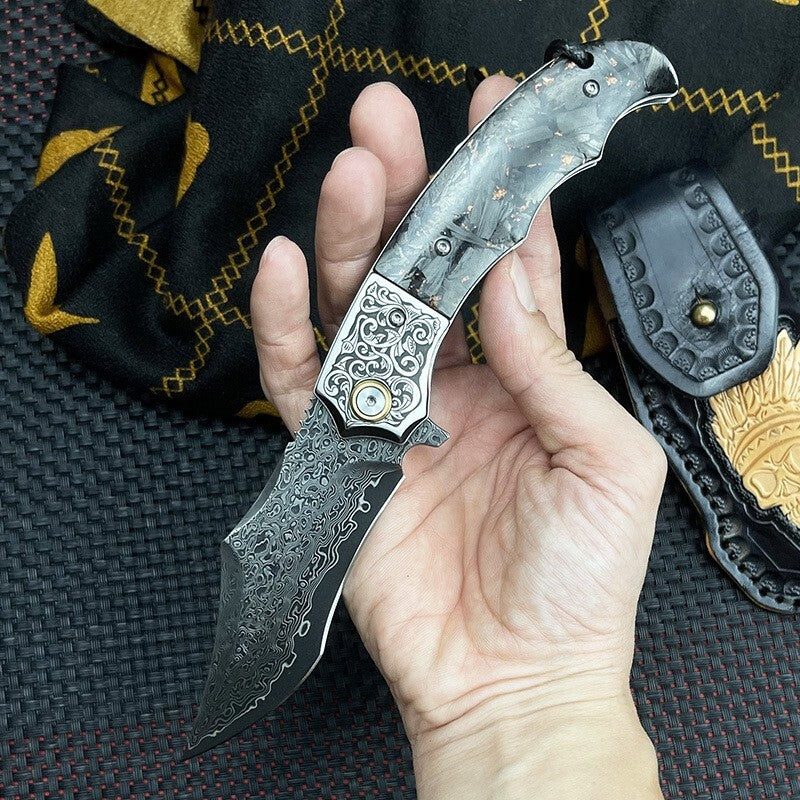 8'' New Folding Knife VG10 Damascus Blade Pocket Camping Utility tKnife VTF68