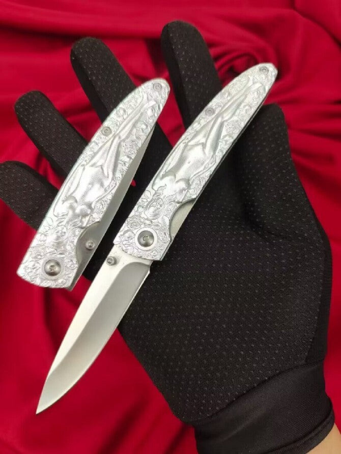 7'' New M390 Steel Blade Carve Sexy Portrait Aluminum Handle Folding Knife VTF04